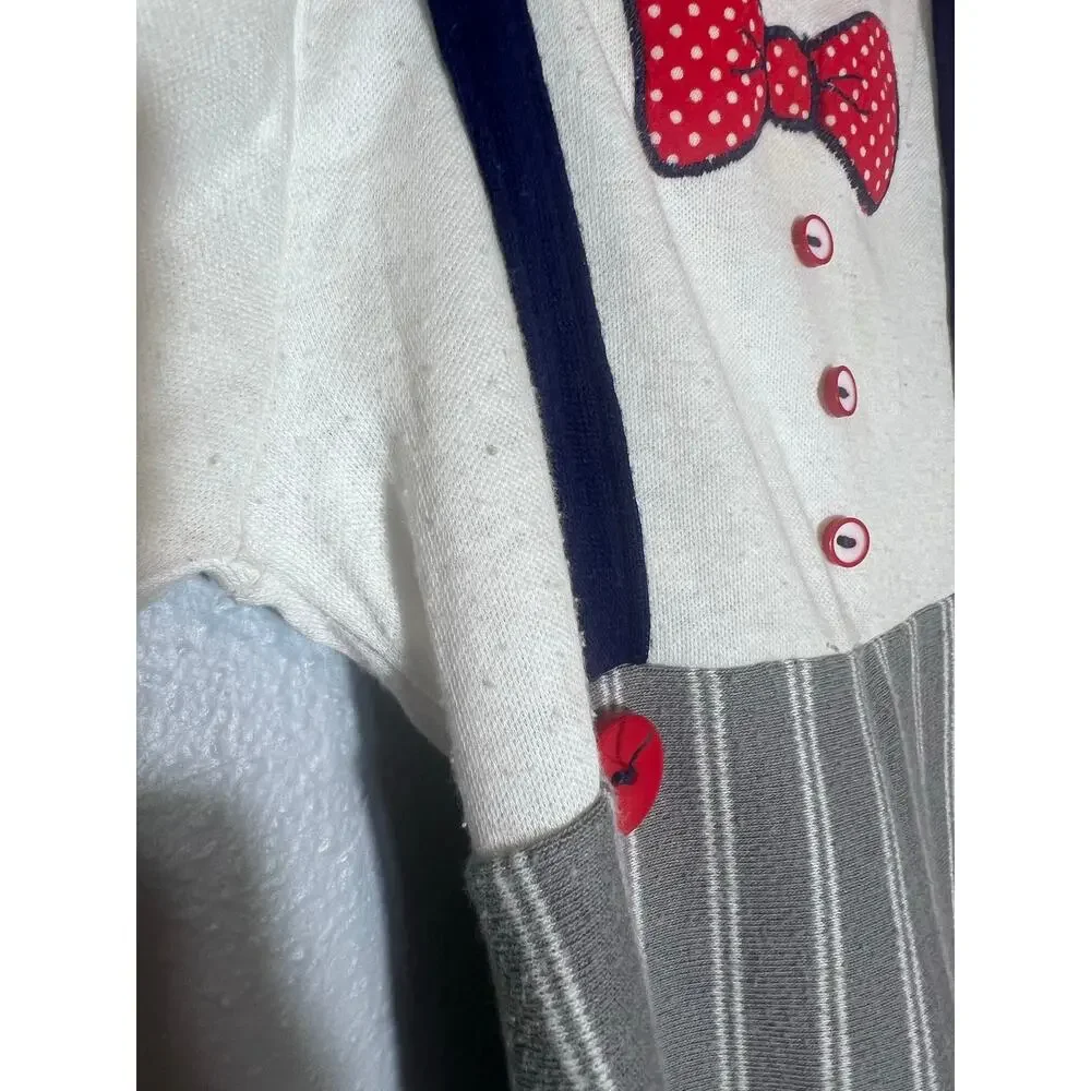 Doe Spun Vintage Baby One Piece 18 Months Stripe Pant Bow Tie Buttons Suspenders